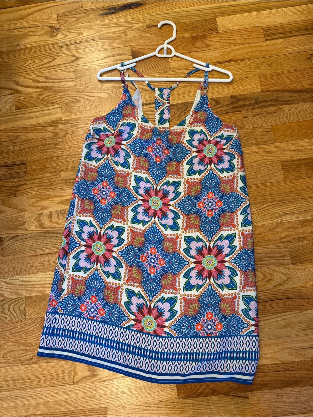 New Look Floral Mosaic Mini Dress in Blue and Pink